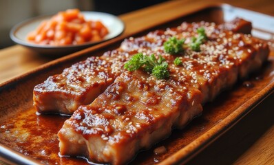 Savory dish of glazed meat