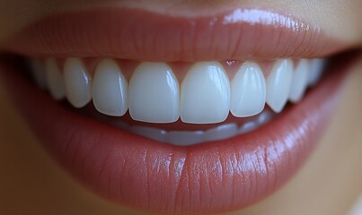 Closeup Of A Woman's Bright Smile With White Teeth And Pink Lips