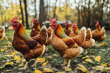 Brown Chickens in Autumnal Setting