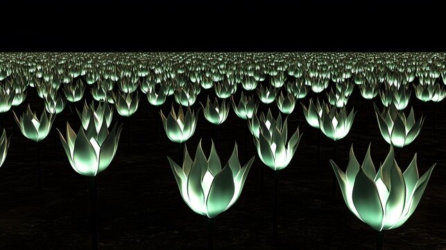 Glowing Field of Luminous Tulips at Night - Powered by Adobe