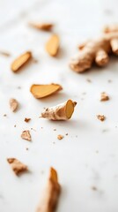 Ginger Spices Display: An artistic display of ginger, fresh, sliced and fragmented, captures the essence of this zesty root and its aromatic promise.
