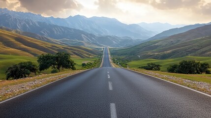 Fototapeta premium Winding highway journey through majestic mountains scenic landscape nature panoramic view adventure