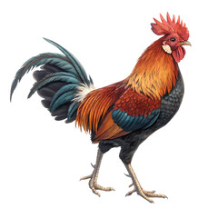 Fototapeta premium Detailed illustration of a rooster against a white background.