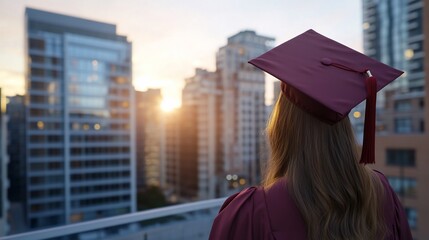 Graduate Woman City Sunset Future Education Success
