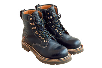 Black leather boots isolated on transparent background