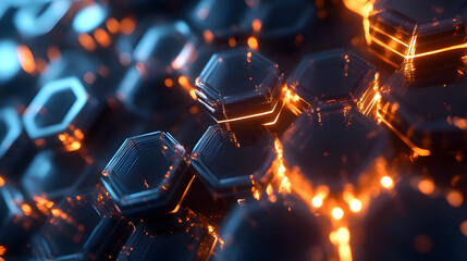 A cluster of hexagons with glowing edges, forming a beehive-like structure that gradually distorts