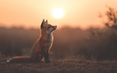 Red Fox at Sunrise in a Golden Field