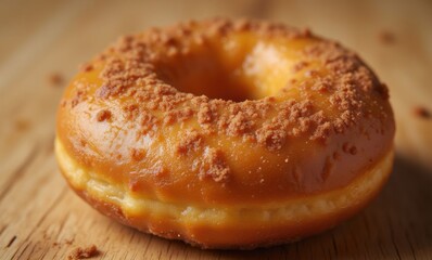 Delicious golden donut with crumbs