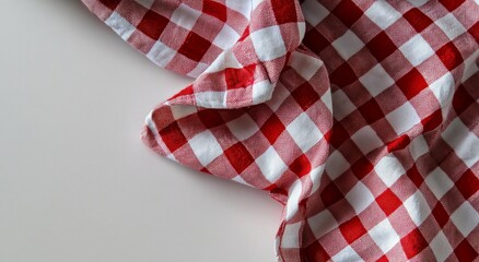 A kitchen tablecloth is shown in isolation, accompanied by a red napkin set against a white background