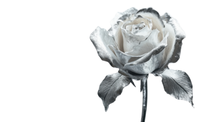 Silver rose blooming with elegance on transparent background