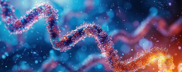 Illustration of macromolecules showcasing molecular structures of proteins and genes in science highlighting advancements in health medicine and health care with copyspace for text