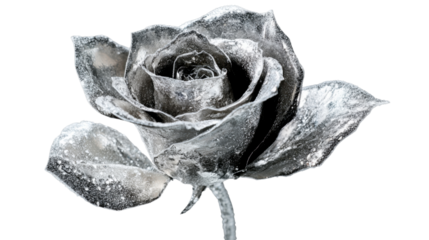 Silver rose blooming with elegance on transparent background