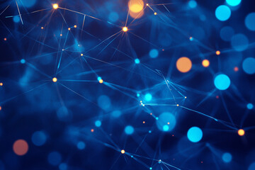 Fototapeta premium Abstract Digital Network with Glowing Blue and Orange Connected Dots