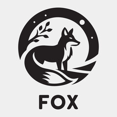  A black and white drawing of a fox with a tail