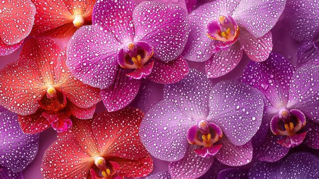 Vibrant orchid and jonquil floral background featuring a textured surface of blossoming flowers showcasing the beauty of nature and plant life in a stunning close-up view