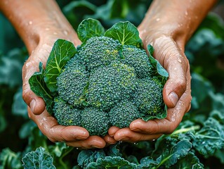 Fresh broccoli harvesting on a vibrant farm field showcasing agriculture and gardening, a green vegetable produce reflecting the beauty of farm life and healthy eating.