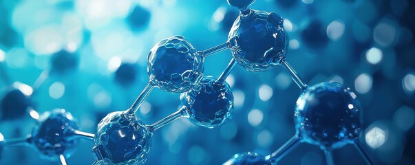 Molecular illustration of macromolecule proteins and genes in science for health care and medicine showcasing advanced proteomics research technologies with copyspace for text