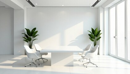 Clean, minimalist white interior Perfect virtual meeting backdrop , meeting, bright