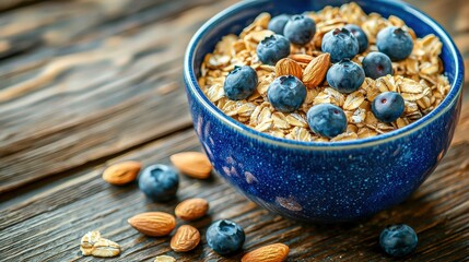 Healthy breakfast bowl of oatmeal with fresh blueberries and almonds showcasing natural ingredients perfect for a nutritious meal to energize your day