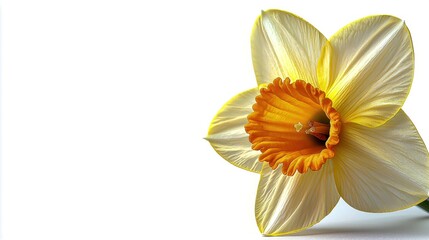 Daffodil flower isolated on a white background with a vibrant yellow border framing the page perfect for copy and creative designs.