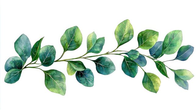 Watercolor eucalyptus leaf border with green foliage and greenery chaplet perfect for invitations and floral designs featuring a beautiful botanical frame illustration