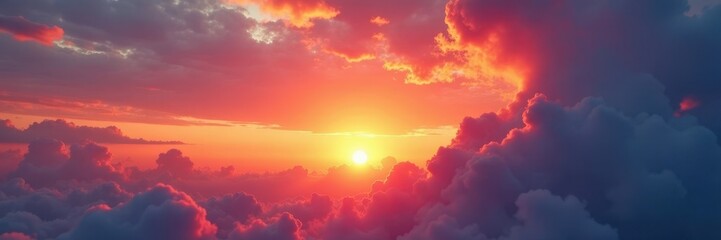 Fototapeta premium Blazing sunset hues paint summer sky, clouds ablaze , celestial, twilight