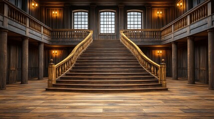 Obraz premium Grand Wooden Staircase in a Historic Mansion