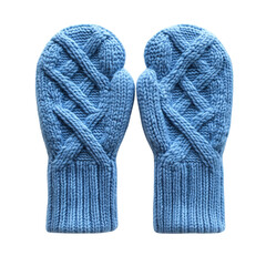 A Pair of Cozy Light Blue Knit Mittens Isolated on Transparent Background