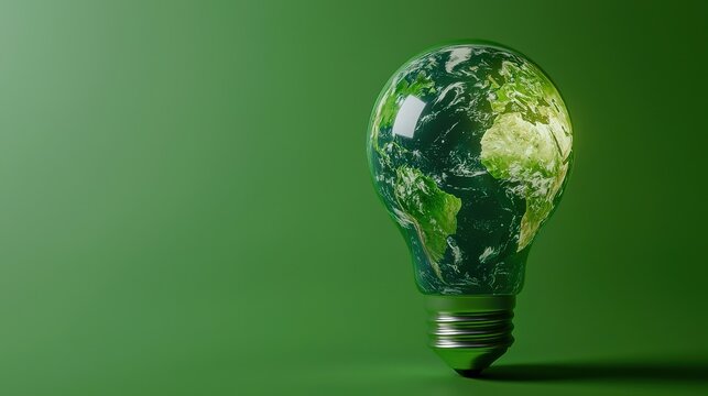Earth light bulb shining with green energy solution illuminating the environment to save plants and promote a sustainable lifestyle through eco-friendly technologies and energy saving initiatives