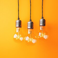 Professional Image for Idea Concept with Light Bulbs on Orange Background