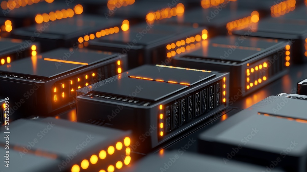 Poster abstract technology background dark servers futuristic digital orange lights modern data center netw
