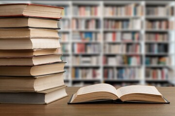 Many reading books at school modern library background