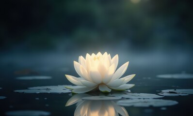 Serene white lotus in water