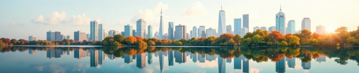 Obraz premium Layered city skyline and nature scene create surreal double exposure effect , leaves, creative, retro