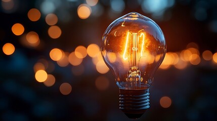 Glowing Lightbulb Against a Dark Bokeh Background