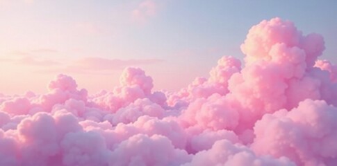 Soft pink clouds drift across a pastel pink sky , magical, tranquil