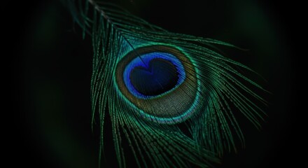 Obraz premium Detailed Close-Up View of a Peacock's Eye with a Natural Background