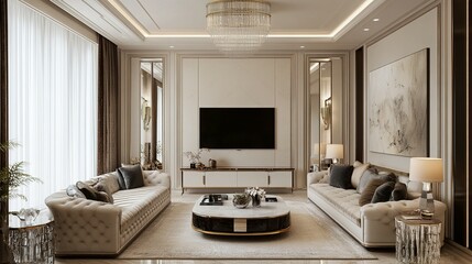 Fototapeta premium A luxurious and modern living room interior with elegant furniture