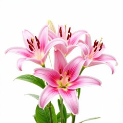 A cluster of pink lilies, isolated on a pure white background , wedding, spring