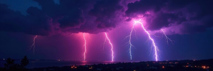 Isolated electric storm, vibrant bolts on black , special effects, nature, vibrant