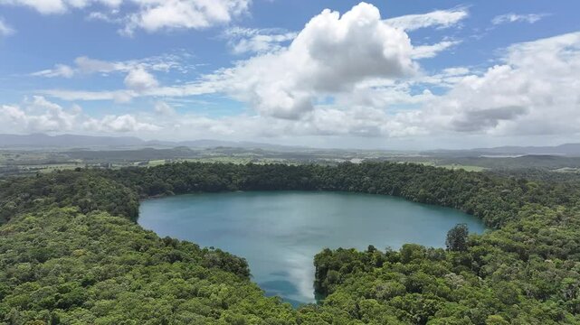 Aerial footage of Lake Eacham Queensland Australia
