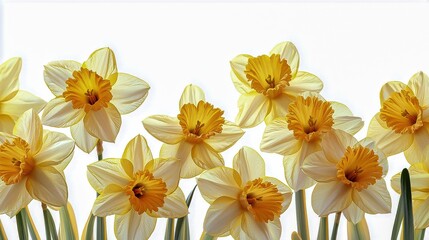 Fototapeta premium Isolated daffodil flower with vibrant yellow petals and a beautiful border on a white background creating an elegant frame perfect for adding your own copy and designs