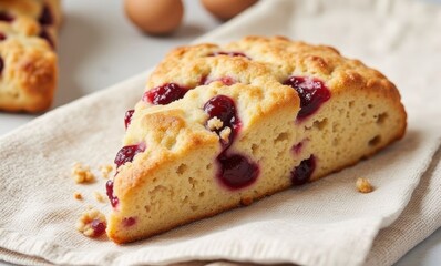 Delicious cherry scone on linen