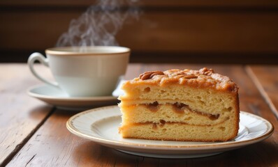Delicious cake slice and coffee