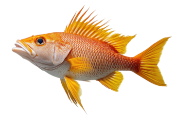 Vibrant orange fish with striking fins swims gracefully in clear water