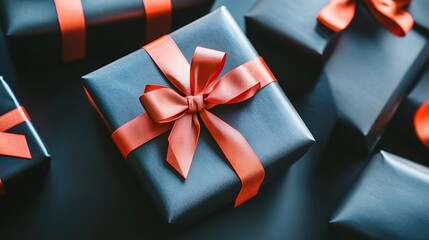 Elegant Dark Blue Gift Boxes with Coral Ribbon Bows