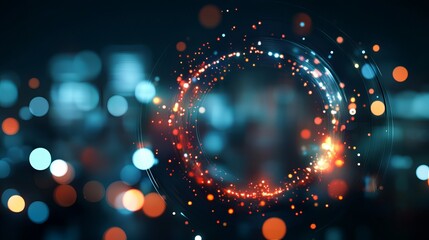 Abstract Swirling Light Trails Dynamic Energy Burst Bokeh Background Orange Blue Technology Digital Art Futuristic Design Modern Graphic Vibrant      