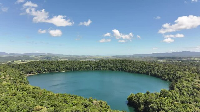 Aerial footage of Lake Eacham Queensland Australia