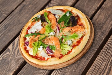 Tasty fresh hot pizza dish with cheese