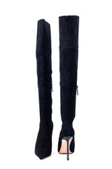 Black women's leather boots. Women's fashionable classic boots.